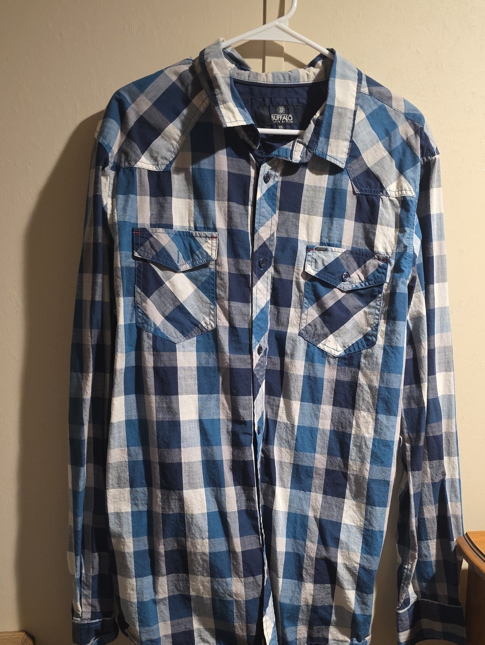Buffalo David Bitton Blue and White Plaid Button-Down Shirt - Men